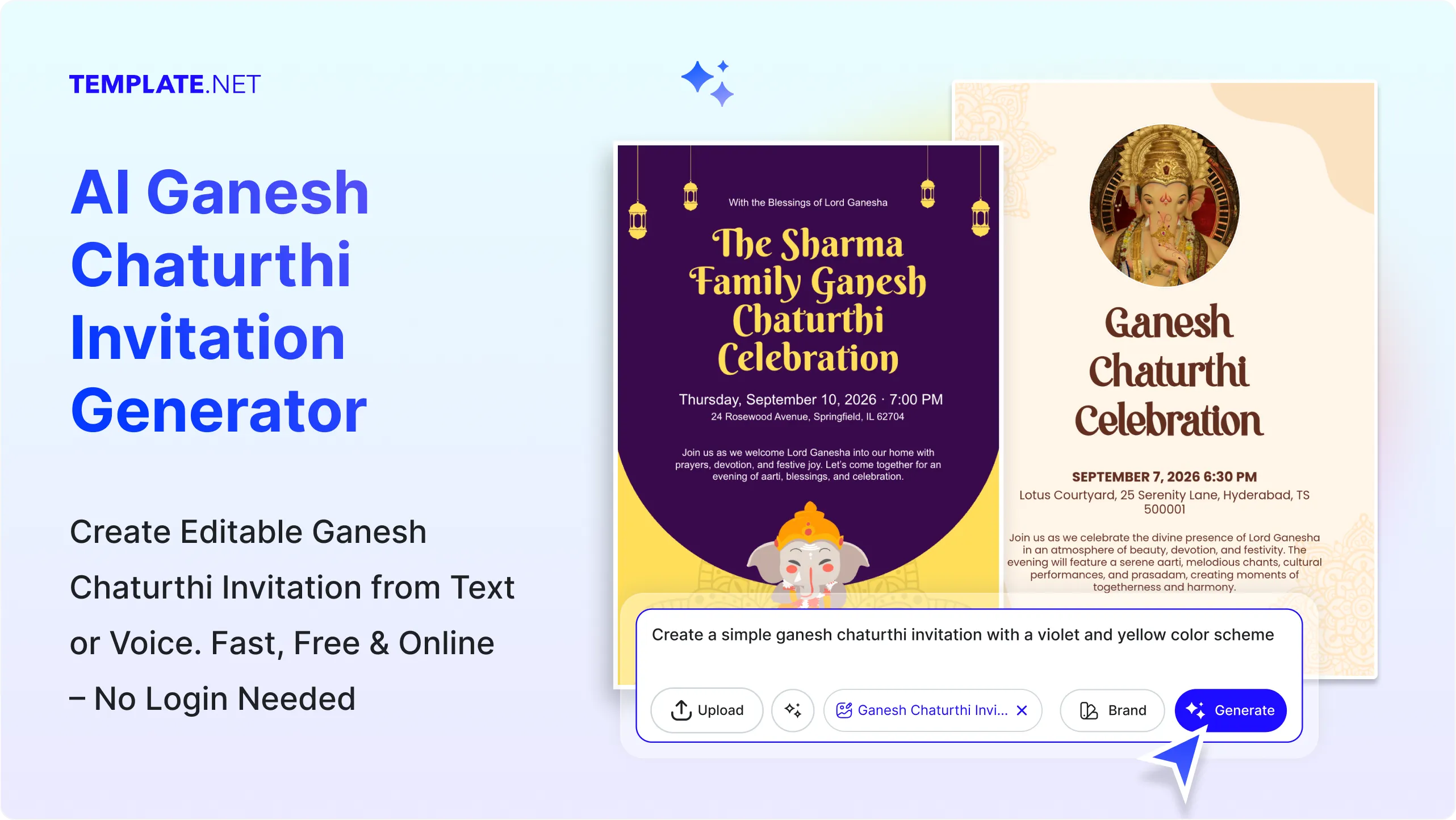 Free AI Ganesh Chaturthi Invitation Generator, Free Online Festival Invitation Maker